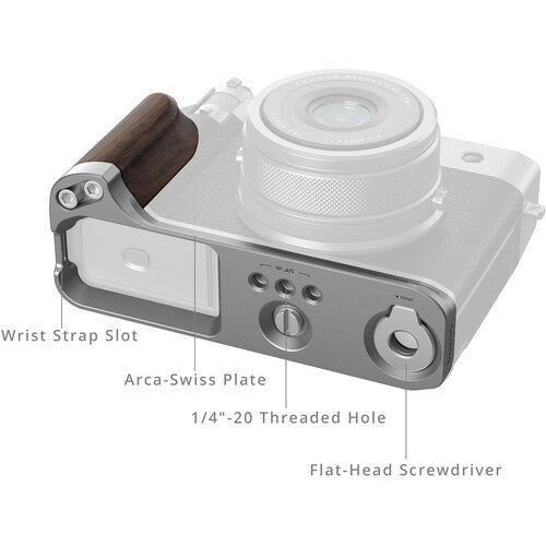 SmallRig Camera L-Shape Mount Bracket for FUJIFILM GFX100RF with Wooden Grip, Shutter Button, Arca-Swiss Type Baseplate, 1/4"-20 Thread Accessory Attachment | Black | Silver | 5265 | 5266 | JG