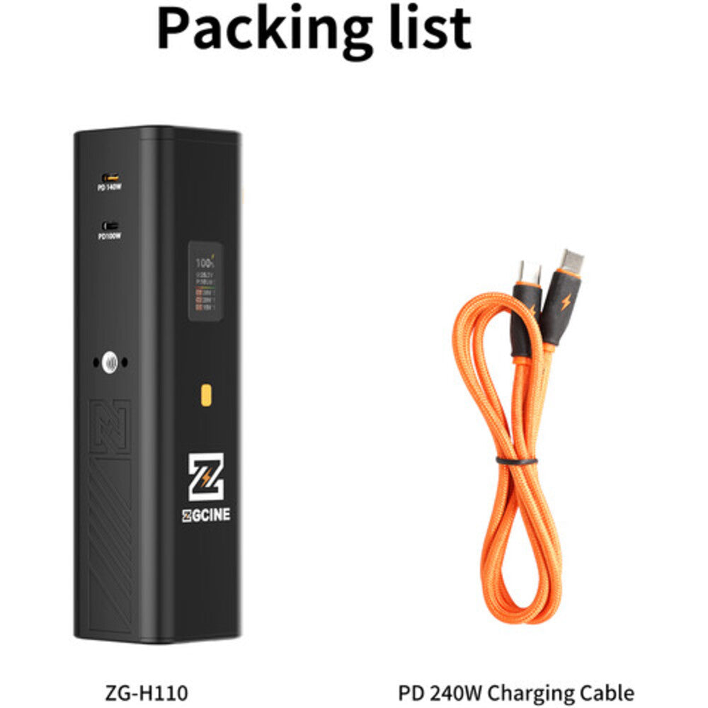 ZGCINE ZG-H110 99Wh / ZG-H50 47Wh 14.8V Battery Grip Handle with USB-C PD Fast Charging, USB-C PD Input/Output, OLED Display, D-Tap & Multiple Outputs, 1/4"-20 Holes for Mounting, Portable Power for GoPro, Phones, Video Lights & Cameras