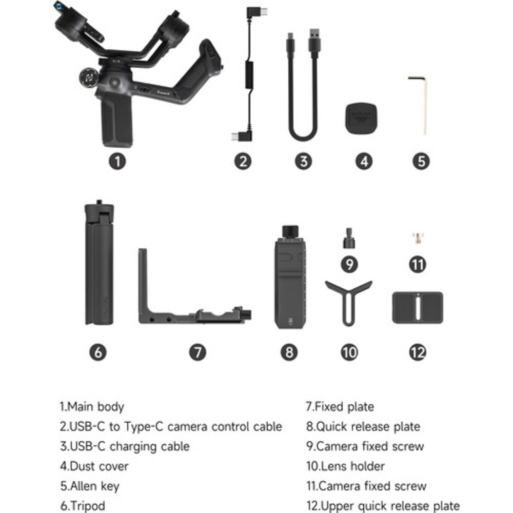 FeiyuTech SCORP 3 3-Axis Handheld Camera Gimbal Stabilizer with 3.5Kg Max Payload, 14-Hour Battery Life, USB-C, Buckle Design 3-Axis Motor Locks, AI Smart Tracking, OLED Status Indicator, L-Shaped QR Quick Release Plate & 1/4"-20 Threads