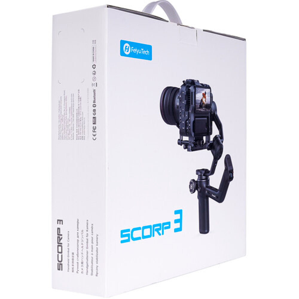 FeiyuTech SCORP 3 3-Axis Handheld Camera Gimbal Stabilizer with 3.5Kg Max Payload, 14-Hour Battery Life, USB-C, Buckle Design 3-Axis Motor Locks, AI Smart Tracking, OLED Status Indicator, L-Shaped QR Quick Release Plate & 1/4"-20 Threads