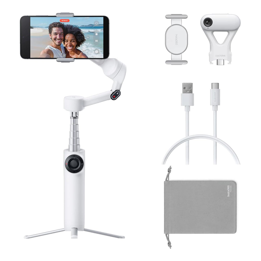 Insta360 Flow 2 Pro AI Smartphone Gimbal Stabilizer Standard / Tracker Bundle Kit – 3-Axis Foldable Deep Track 3.0, Built-in Tripod & Selfie Stick, 1100mAh 10Hrs Battery Life, Gesture Control, Smart Wheel for iPhone & Android | Grey, White
