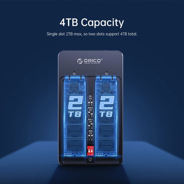 ORICO M.2 NGFF SATA SSD to USB 3.1 Gen 2 Type-C with RAID Dual-Bay Solid State Drive Enclosure with 10Gbps Speed, 4TB Supported Storage, UASP,  and Support for Windows, macOS, and Linux for PCs, Desktop Computers, and Laptops