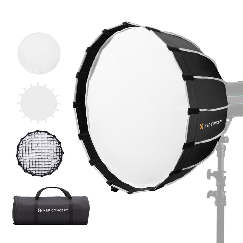K&F Concept 60cm 90cm 120cm QR Bowens Mount Hexagol Parabolic Softbox with 16 Durable Elastic Ribs, Waterproof for Camera Lighting Photo and Video Studio Equipment