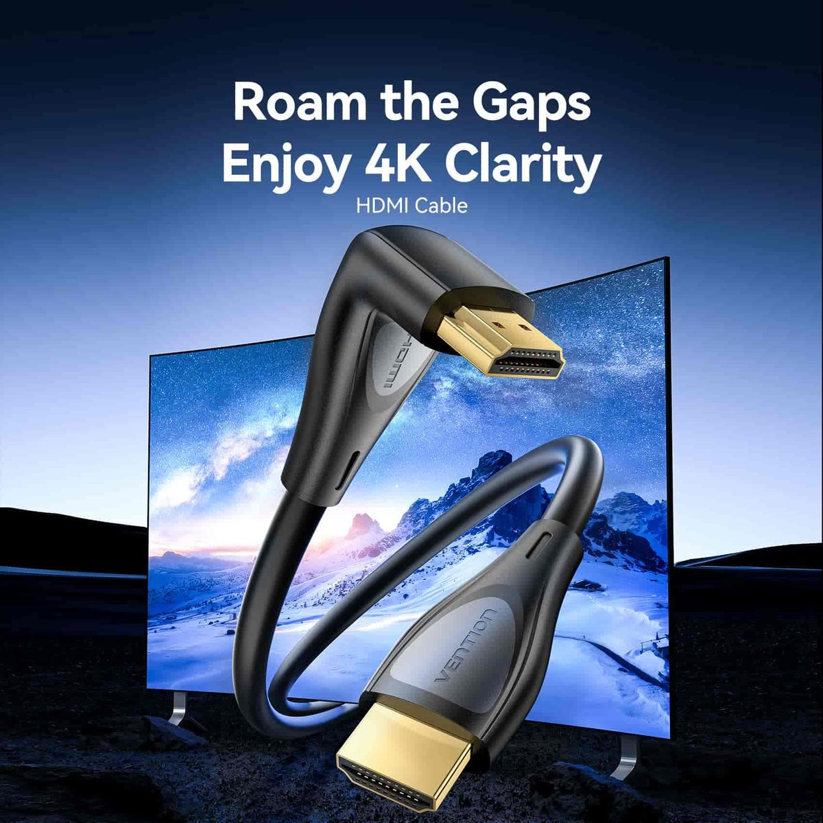 Vention 1m 1.5m 2m 3m HDMI A 4K 60Hz Right Angle Cable HDR ARC Male to Male Cord Gold Plated Audio Video Sync for PC Desktop Computer Laptop Monitor TV Projector