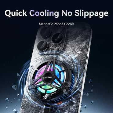 Vention Magnetic RGB Mobile Phone Cooler with 3-Speed Modes, Digital Temperature LED Display, USB-C Charging Power Output and Magnet Ring + Detachable Back Clip-On Design for MagSafe iPhone, Smartphone and Other Devices