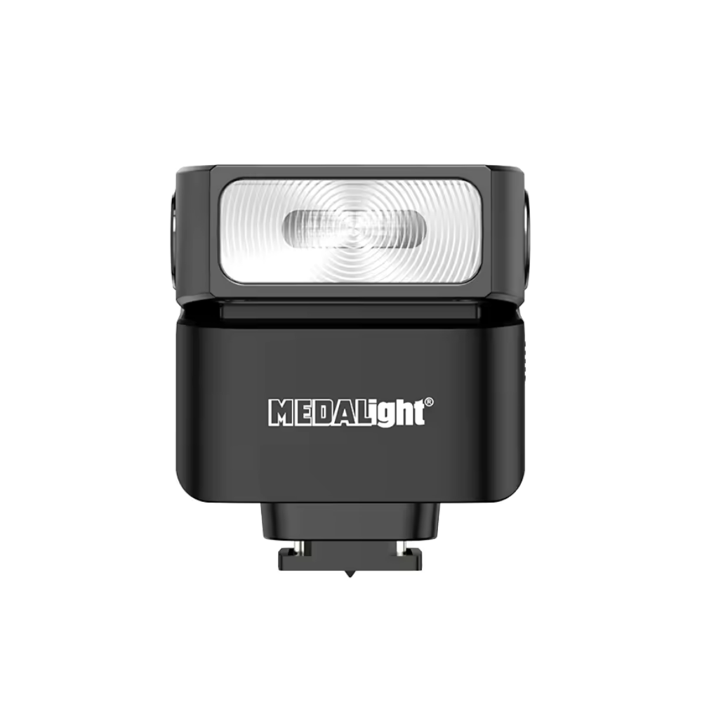 MEDALIGHT F2S Mini Camera Flash, Lightweight Wireless Off-Camera Speedlite for Canon, Sony, Nikon, Fuji, Ricoh, Leica & Other DSLR Cameras with 2.4GHz Remote, Hot Shoe Mount, Pivoting Angle, Li-Ion Battery & USB-C Charging for Photography