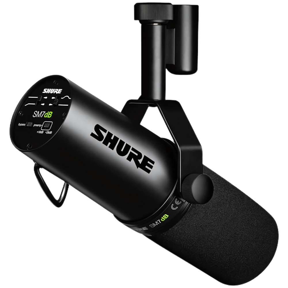 Shure SM7dB Vocal Microphone with Built-In Preamp Dynamic Cardioid Mic for Podcasting, Broadcasting & Professional Voice-Over, Compatible with XLR Audio Interfaces & Mixers