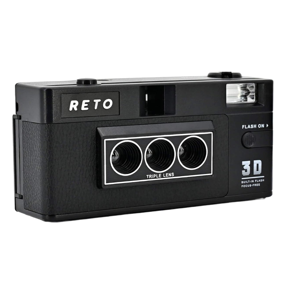 RETO 3D Classic Retrospekt Reusable Alog Camera + Film Bundle with Triple Lens, Built-in Flash, 135 35mm Format, Film Reload, App Support and Focus-Free for Photography