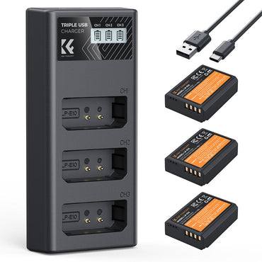 K&F Concept LP-E10 LPE10 Battery and Charger Kit with 1200mAh Capacity, Micro and USB C Port for Canon EOS Rebel T3 T5 T6 T7 / T100 1100D 1200D 1300D 1500D 2000D 3000D 4000D / Kiss X50 X70 X80 X90 DSLR Cameras | 2-Pack / 3-Pack Options
