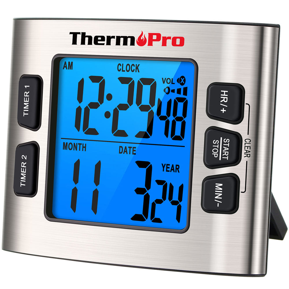 ThermoPro Digital Kitchen Timer with Large LCD Screen, Countdown / Count Up Timer, Up to 4 Level Volume Control, Table Top Stand, Dual Timer, Magnet and Mount for Cooking, Studying and Office | TM03 | TM02 | TM01