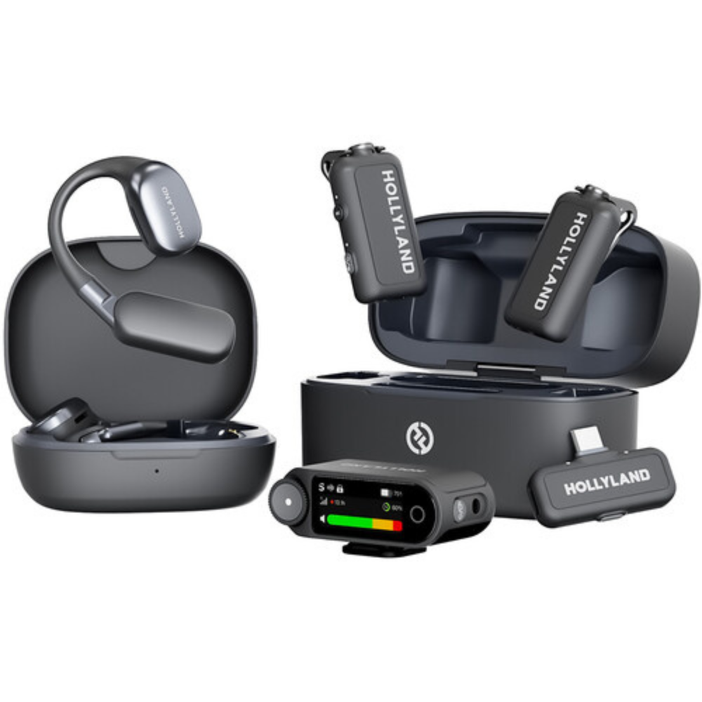 Hollyland LARK MAX 2 Wireless Microphone System with 5 to 25dB AI Noise Cancellation, 36-Hour Battery Life, Up to 4TX + 1RX and 340m Wireless Range, 2 OWS Monitor Earphones for Cameras, Mobile Devices, Vlogging, Interviews, Live Streaming