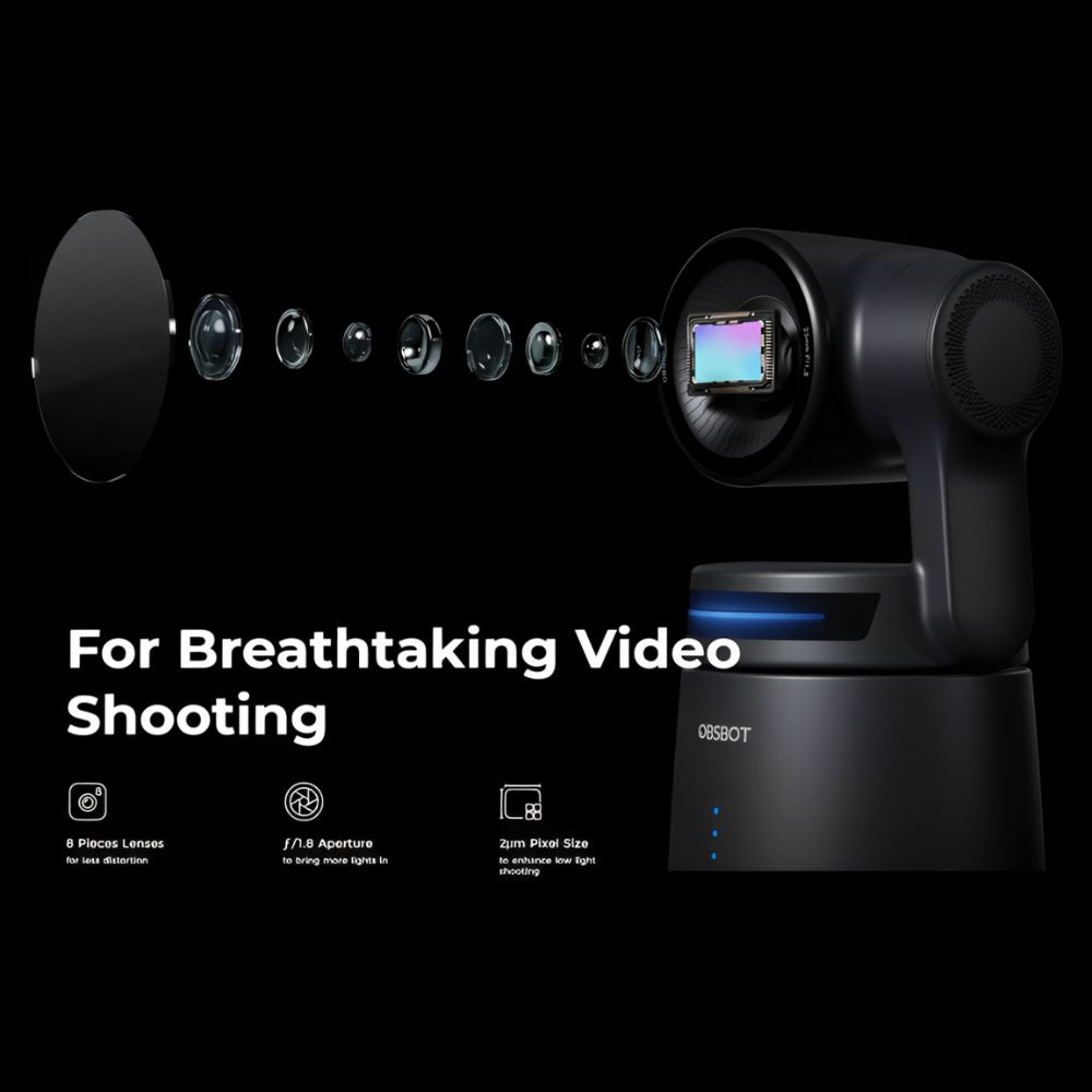 OBSBOT Tail Air AI-Powered 4K PTZ Streaming Camera with Intelligent Auto Tracking, 4x Zoom, Multi-Cam Support, NDI | HX3 Connectivity, 2-Axis Gimbal, Dual Omnidirectiol Microphones, and Supports Windows and macOS for Computers & Laptops