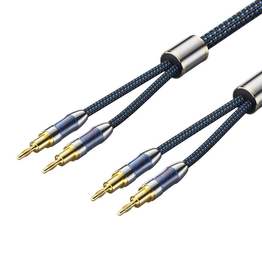 Vention Dual Ba Plug Cotton Braided Professiol Speaker Cable (Hi-Fi) with Male to Male Gold Plated Connectors and Triple Interl Shielding for Audio Equipment and Sound Systems Receivers Amplifiers Loudspeakers and more