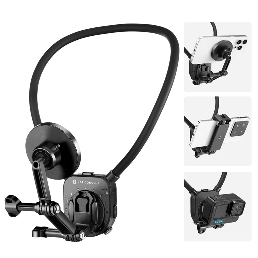 K&F Concept Magnetic Chest Mount / Neck Bracket with 360° / 180° Rotation for Smartphones and GoPro DJI Insta360 Action Cameras - POV Point of View Recording, Hands-Free Vlogging, Video Content Creation | KF31-116 SKU-2288