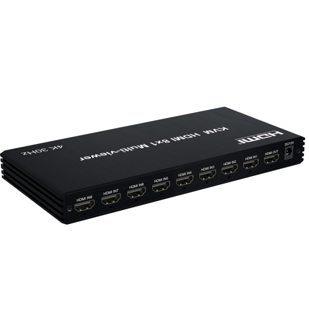 ArgoX HDSW8-V1 4K HD HDMI 8x1 KVM Multi-Viewer Seamless Switcher with 4 HDMI In 4 HDMI Out, 8 USB-A Ports for Keyboard and Mouse Sharing, Supports IR Remote Control, RS-232 Command, Audio and Video Mode Switching, AWG26 HDMI Cable Standard