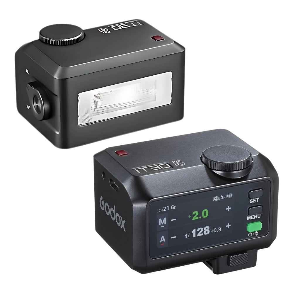 Godox iT30PRO Mini Pocket Flash for Sony  / Canon / Nikon / Olympus / Panasonic TTL Camera with 2.4GHz Wireless Control, 2.8" Touchscreen Controls, USB Type-C Interface, 900mAh Battery Max 560 Full Power for Studio Photography