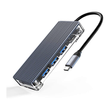 ORICO Multi-Port Transparent USB Hub with 3-Port USB 3.0 with 5Gbps Transfer Speed, HDMI with 4K30Hz Support, 100W Type-C PD Port, and (Optiol) RJ45 LAN Port and SD/TF Card Reader for Computers and Laptops