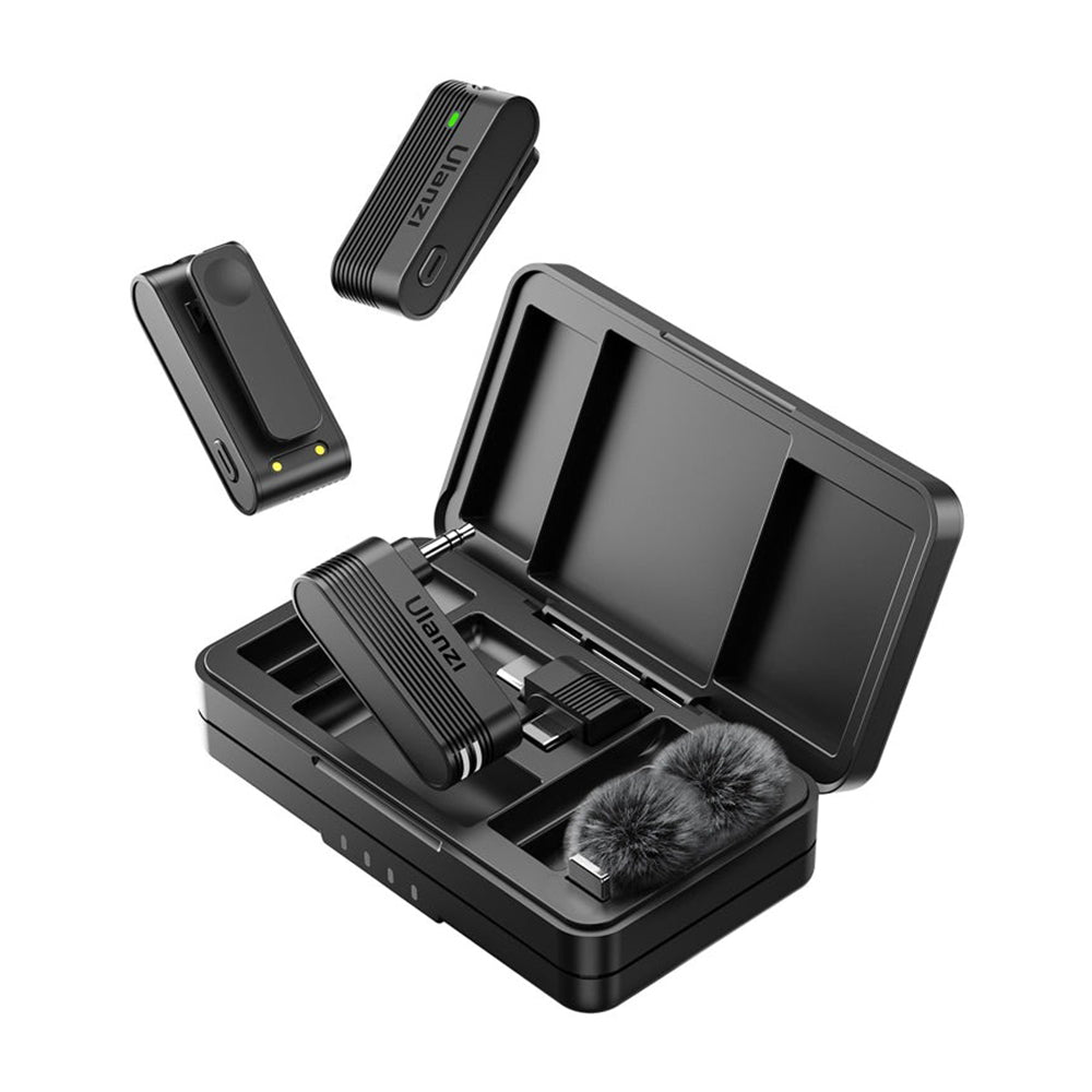 Ulanzi A100 Omnidirectiol Wireless Dual TX + RX Lavalier Microphone System with 800mAh Charging Case, Max 20m Transmission Range Plug and Play for iOS and Android Devices, Smartphones