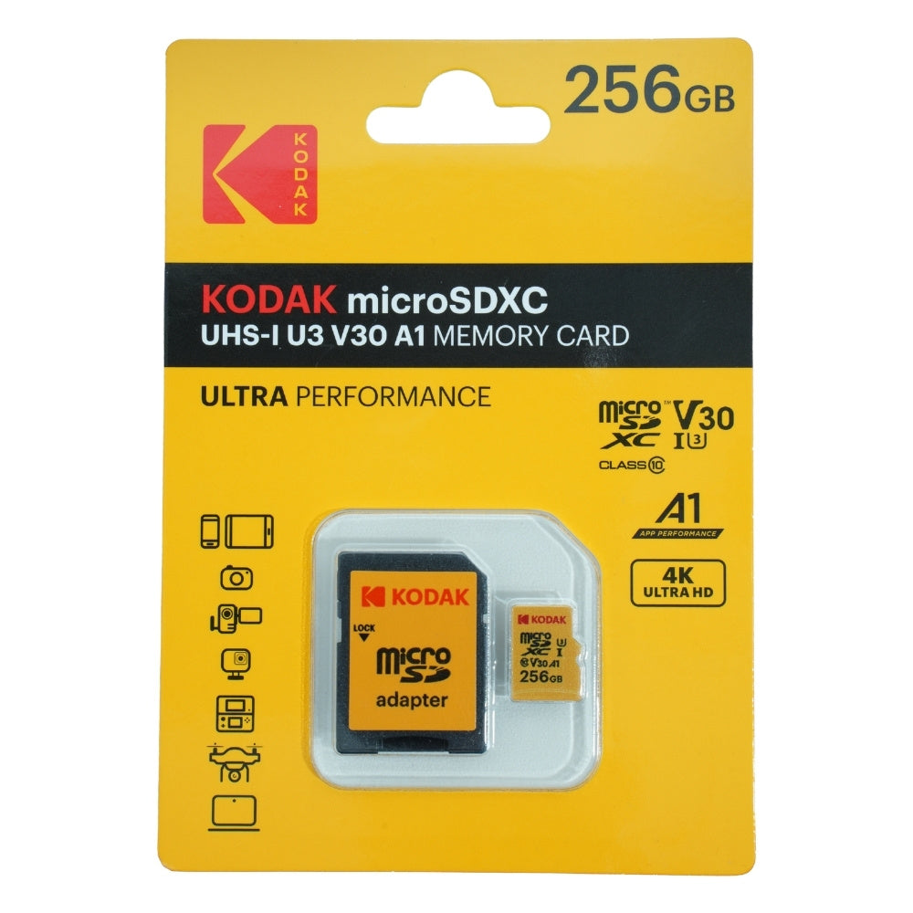 KODAK 256GB 128GB MicroSD UHS-I SDXC A1 V30 U3 Memory Card with Adapter 4K Ultra HD