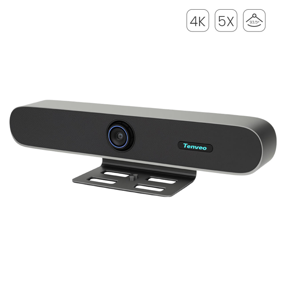 Tenveo TEVO-MEETBAR 4K UHD All-in-One Video Bar Conference Webcam with AI Auto-Tracking, Wide-Angle Camera Lens, 5x Digital Zoom, IR Remote Control & Multiple Interfaces (USB HDMI RJ45) for Business Meeting and Video Conferencing