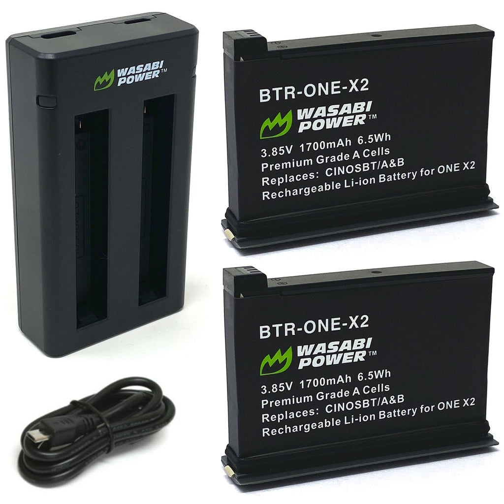 Wasabi Power Rechargeable Battery (2-Pack) 3.85V 1700mAh with USB Dual Charger Kit for Insta360 ONE X2 Camera