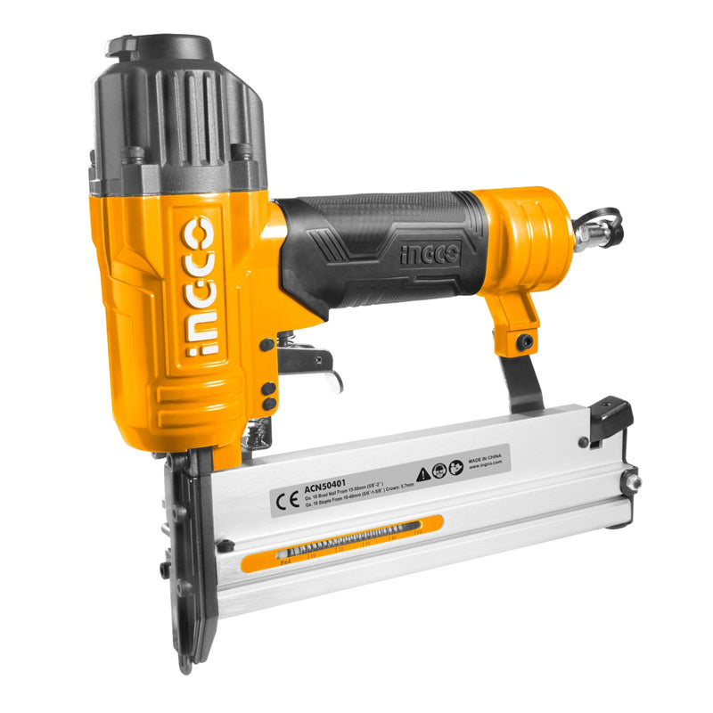 INGCO 2 in 1 Combo Air Brad Nailer Staple Gun with 100pcs Load Capacity, Nail (15 - 50mm), Staple (16 - 40mm)