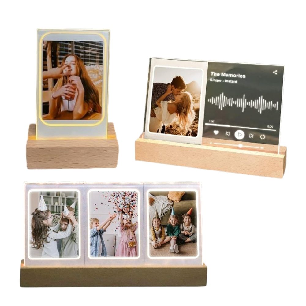 Pikxi Wooden Tabletop LED Photo Frame Display for Fujifilm Instax Mini Photo Film | Music