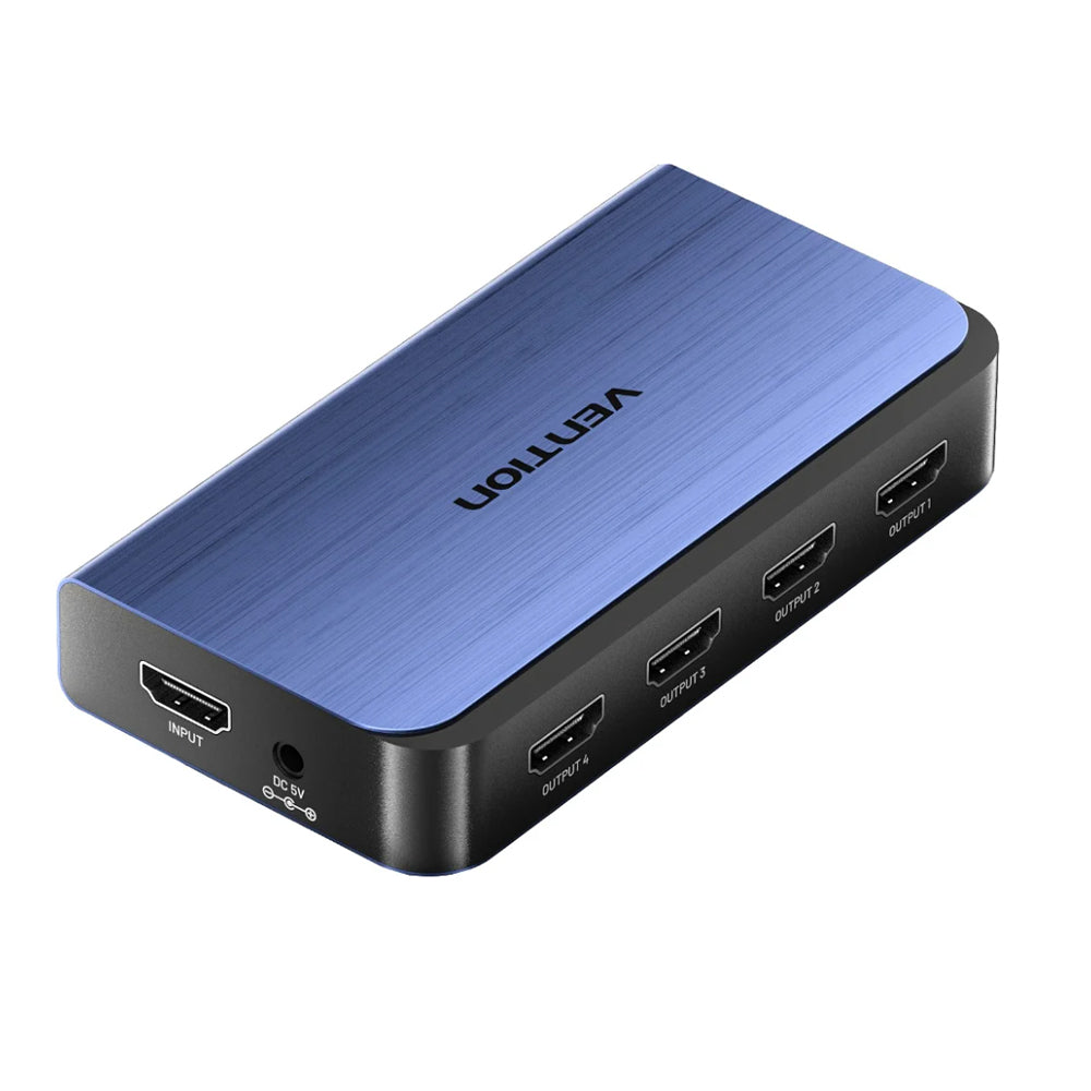 Vention 1 In 4 Out HDMI 2.0 4K Ultra High Definition HDR HDMI Video Splitter with Power Supply Adapter & Sigl Transmission Up to 30 Meters for Desktop Computer Laptop PS5/4/3 Gaming Console Media Player Smart TV Display Monitor Projector