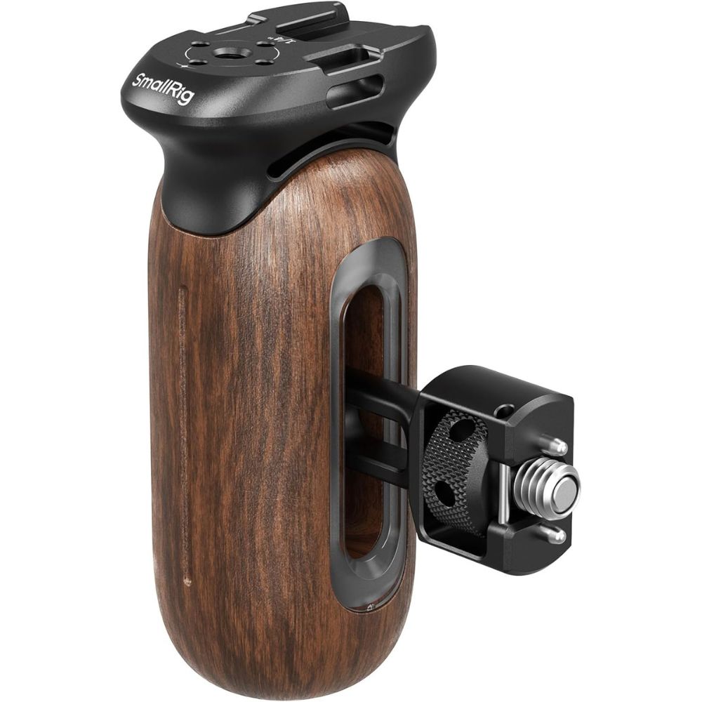 SmallRig Wooden Side Grip Handle with NATO Clamp, Two-in-One (1/4" & 3/8" Screw) for Camera Cages Accessories with Cold Shoe, Strap Slots & Allen Key | 5239 | 5237 | 5238