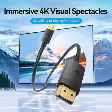 Vention USB-C to DP 4K HD Cable Black 4K/60Hz For Laptop, Phone, Tablet, TV, Projector, Monitor