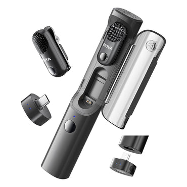 BOYA MAGIC Al-Powered Mini Wireless Lavalier Microphone 4-in-1 Forms w/ USB-C, Lightning, 3.5mm TRS Receivers, True AI Noise Cancellation, -40dB Reduction, 30Hrs Total Battery Life & 100M LOS Range for Interviews, Vlogging & Live Streaming