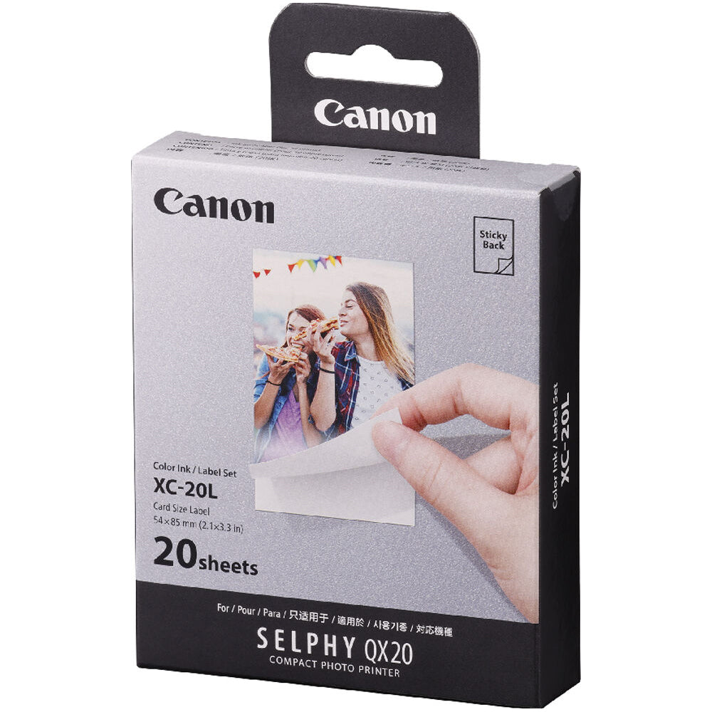 Canon 60 / 20 Pack Sticker Photo Paper Sheets for SELPHY QX20 Printer Series, 2.1 x 3.4 Inches Card Size Fast Drying with 20 Prints per Ribbon | XC-60L XC-20L