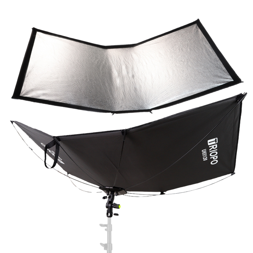 Triopo 120cm Foldable Aluminum 3-in-1 U-Shape Wide Reflector (Gold/Silver/White) with Bracket Mount, Quick-Install & Release Design for Professional Photography and Studio Lighting