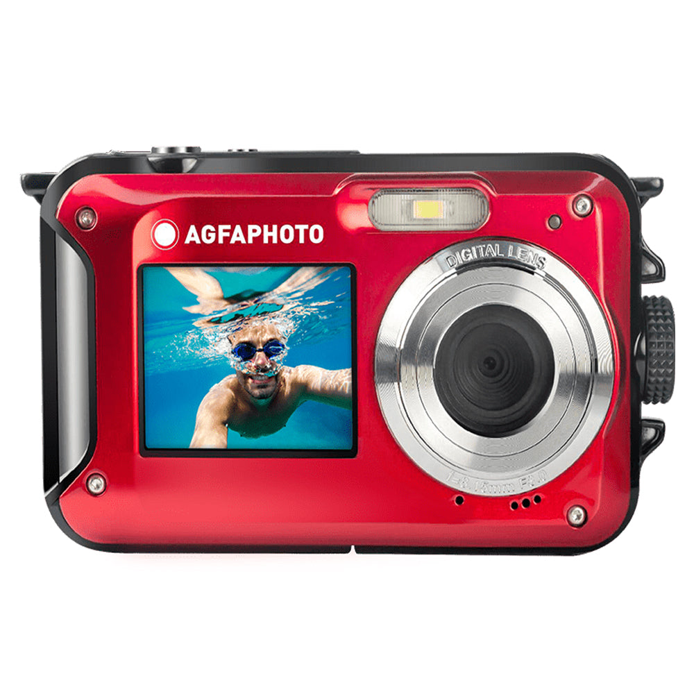 AGFAPHOTO Realishot (WP8000) 24MP Waterproof Digital Camera with CMOS Sensor, 2.7K Video, 16x Zoom, Dual 1.8" Front / 2.7" Rear Screen, 3m / 10Ft Max Depth Resistance Max 128GB Memory Storage Support for Underwater Photo Video | Blue, Red