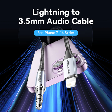 Vention 1-Meter L-Type PD Male to 3.5mm Male Jack Audio Cable with DAC Adapter Cotton Braided Aluminum Alloy Type for Laptops, Headphones, Car Stereo, Smartphones & Speakers