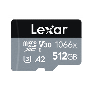 Lexar Professiol 512GB Silver Series 1066x MicroSDXC UHS-I V30 A2 U3 Class 10 Micro SD Card with 4K UHD Video Recording, Max 160MB/s Read, 120MB/s Write Speeds with MicroSD Card Adapter for Cameras and Android Devices