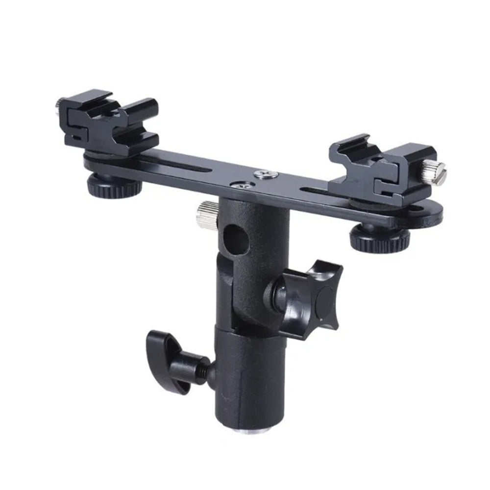 Pxel Quad / Dual Light Stand Bracket with Umbrella Reflector Holder, 1/4 & 3/8 Inches Cold Shoe with 180° Vertical Adjustment & Adjustable Hot Shoe Mount for Camera Flash Speedlite, Studio Lights & Photography Accessories | LS12 LS13