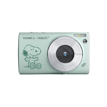 Yashica Classic Peanuts Edition 30MP 1080P Compact Digital Camera with 8X Zoom, JPG / AVI Photo Video Format, USB Type-C Interface, 650mAh Battery, 2.4" IPS Screen and MicroSD Card Slot for Point & Shoot Photography | Sage Green, Blue Sky