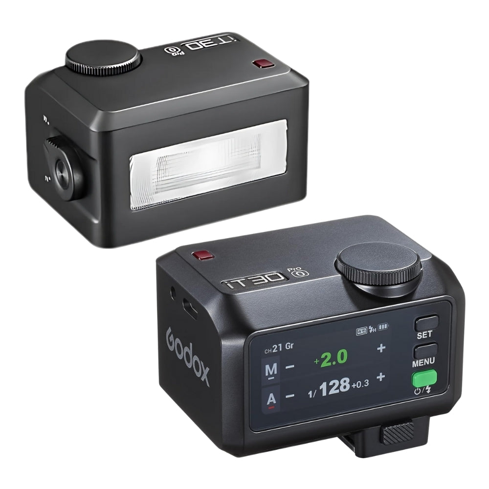 Godox iT30PRO Mini Pocket Flash for Sony  / Canon / Nikon / Olympus / Panasonic TTL Camera with 2.4GHz Wireless Control, 2.8" Touchscreen Controls, USB Type-C Interface, 900mAh Battery Max 560 Full Power for Studio Photography