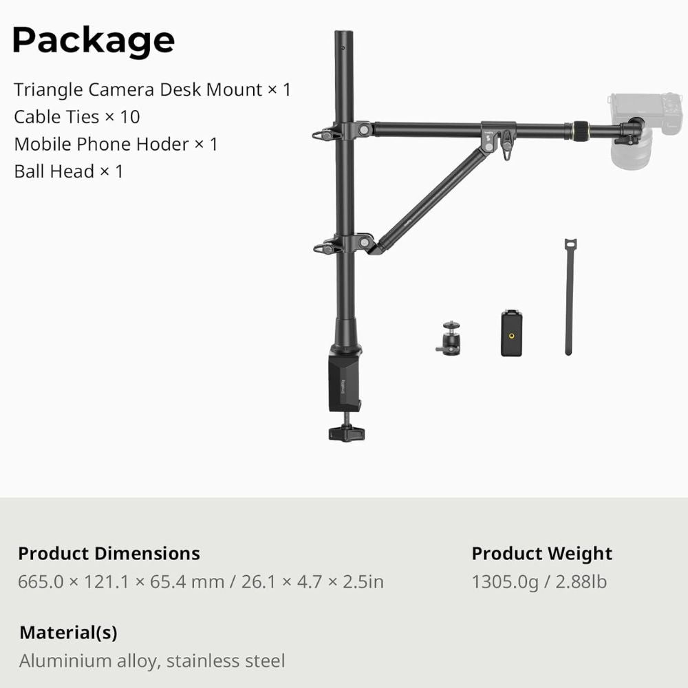 SmallRig Camera Desktop Overhead Bracket for Photography and Live Streaming with 3kg Load Capacity, Triangular Support Structure, Adjustable Crossbar, and Cable Magement | 4304