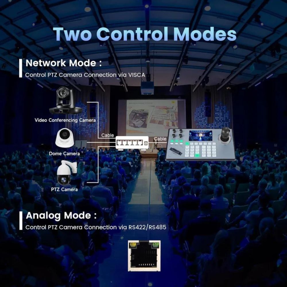 Tenveo KB200PRO PTZ Camera Controller with 4D Joystick, Multi Interfaced, PoE Support, Network / Alog Controls, 5" LCD Display, 7 Camera Shortcuts, 1080p Max Resolution Support for Conferences, Livestreams, Meetings