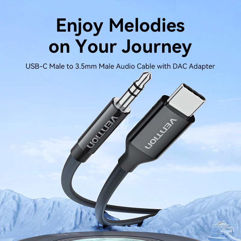 Vention 1.5-Meters USB-C Male to 3.5mm Male Jack Audio Cable with DAC Adapter ABS Type for Laptops, Headphones, Car Stereo, Smartphones & Speakers