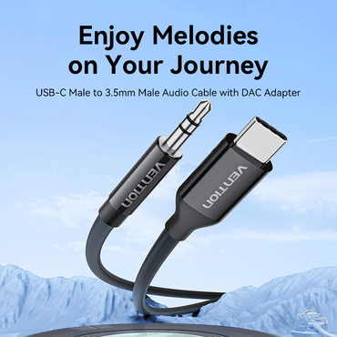 Vention 1.5-Meters USB-C Male to 3.5mm Male Jack Audio Cable with DAC Adapter ABS Type for Laptops, Headphones, Car Stereo, Smartphones & Speakers