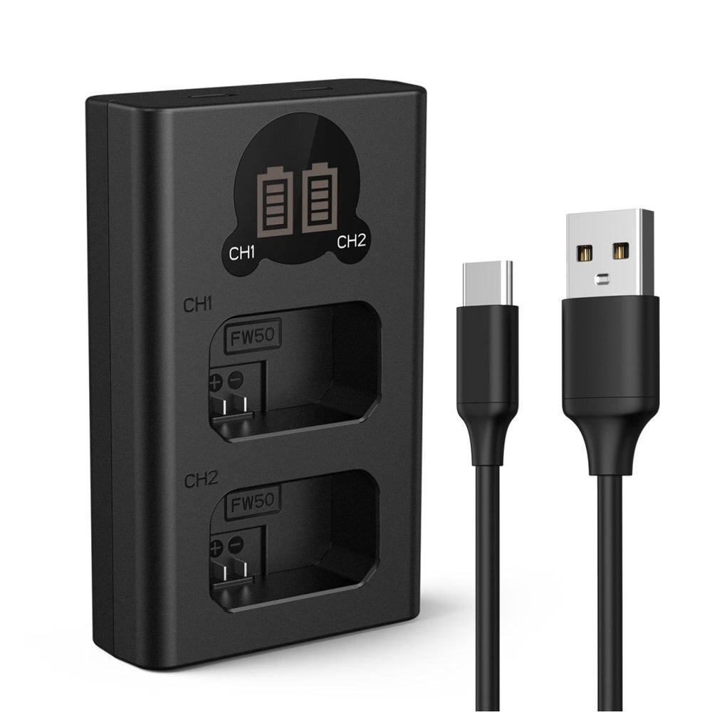 K&F Concept NP-FW50 Dual Battery Charger with LCD Screen Display