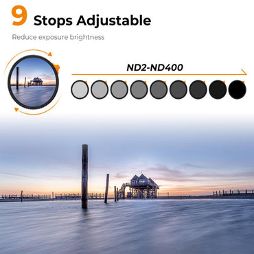K&F Concept Nano-X Series Variable ND2-400 9-Stop Neutral Density Lens Filter with Multi-Coated Optical Glass and Aluminum Metal Frame for Mirrorless and DSLR Camera Photography - Available in all sizes