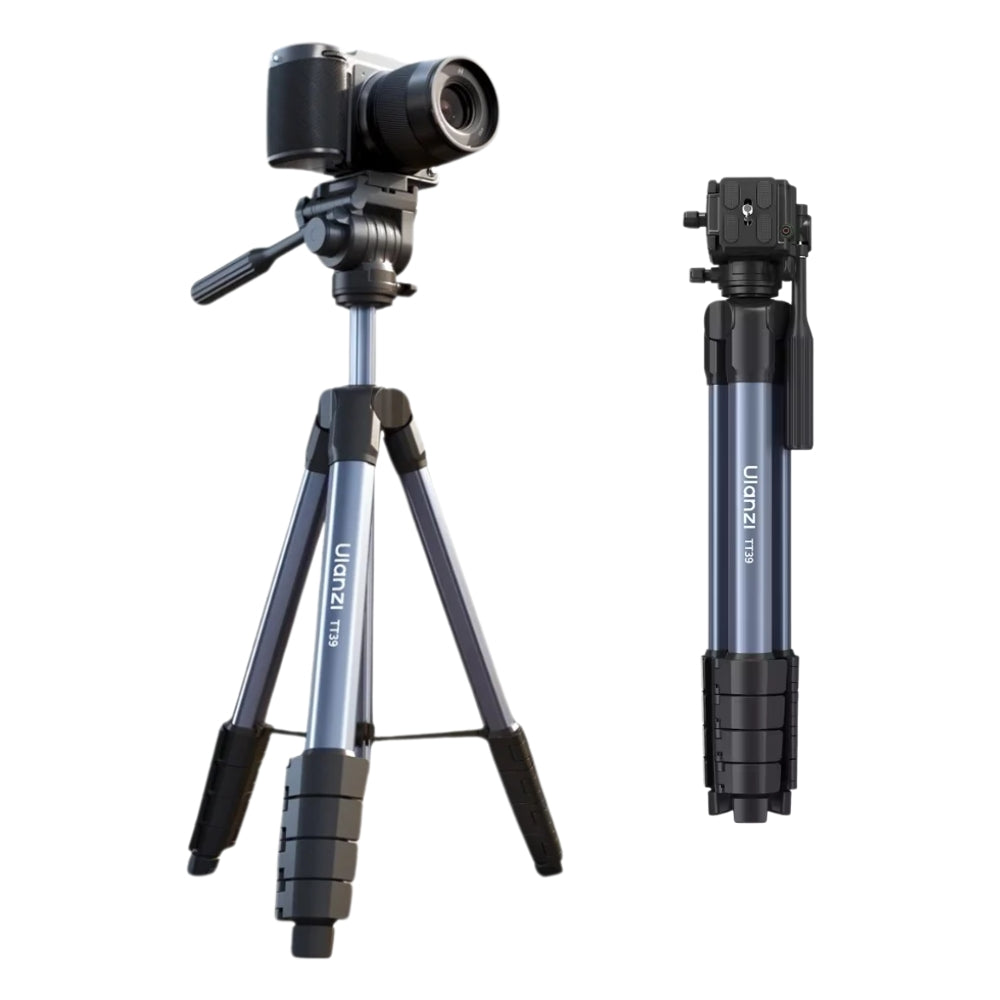Ulanzi TT39 Aluminum Video Travel Tripod with 360° Panoramic Detachable Fluid Head, 1/4" Screw Mount, 3kg Max Load Capacity and Phone Holder Clamp with Cold Shoe for Photography, Vlogging, Livestreaming & Content Creation