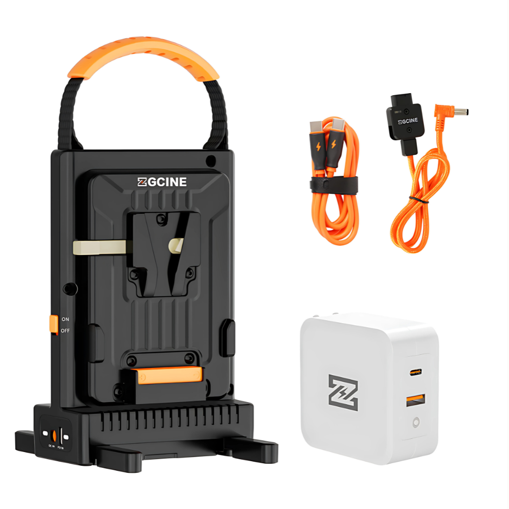ZGCINE VM-C2 Dual V-Mount Battery Charger Kit with USB-C PD100W Fast Charge, Hot-Swap D-Tap 150W Output, Dual V-Port, DC & BP Power, Safety Protections, for Cameras, LED Lights & Video Gear