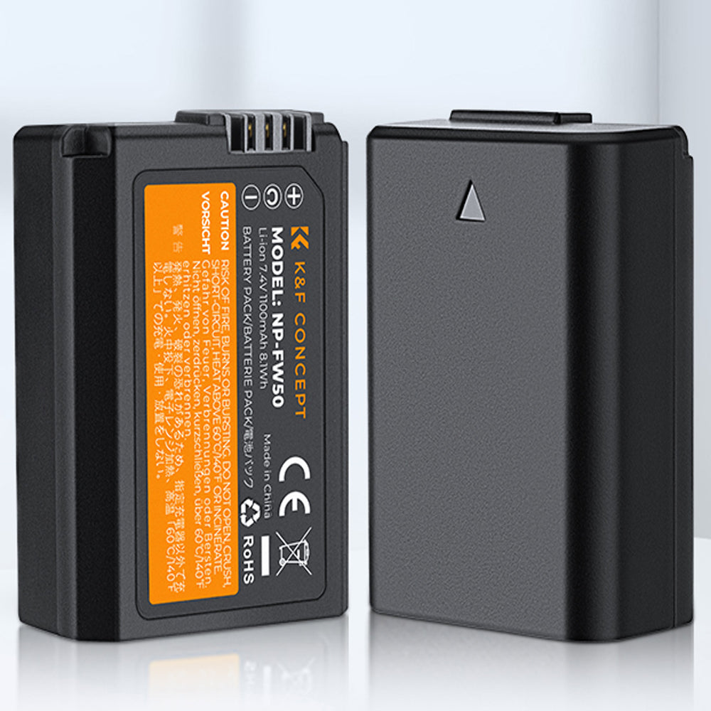 K&F Concept NP-FW50 (3-Pack / 2-Pack) 1100mAh Rechargeable Camera Battery Replacement and Triple / Dual Slot Charger Kit with USB Type-C / Micro B Input Fast Charging Ports for Selected Sony Cameras