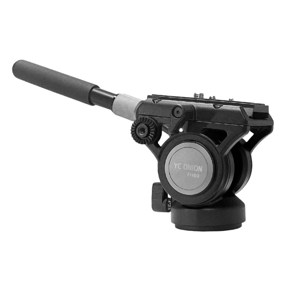 YC ONION FH60 Professional Aluminum Fluid Head with 6kg Max Load Capacity, 1/4" ARRI Mount, QR Plate with 1/4" / 3/8" Screw Pins, Bubble Level, High/Low Angle Tilt Range, Extendable & Reversible Handle for Photography & Video Recording