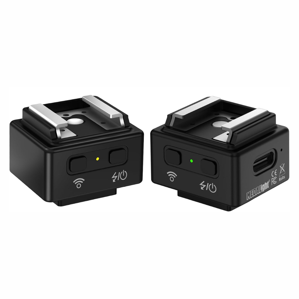 MEDALIGHT WF1 2.4GHz Wireless Flash Trigger TX/RX Transmitter and Receiver for Canon Nikon Sony Pentax DSLR Cameras with 15M Range, 180mAh Li-ion Battery, Hot Shoe Mount and USB-C Socket for Photography